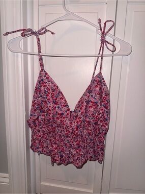 Floral Tie-Shoulder Smocked Pink Camisole